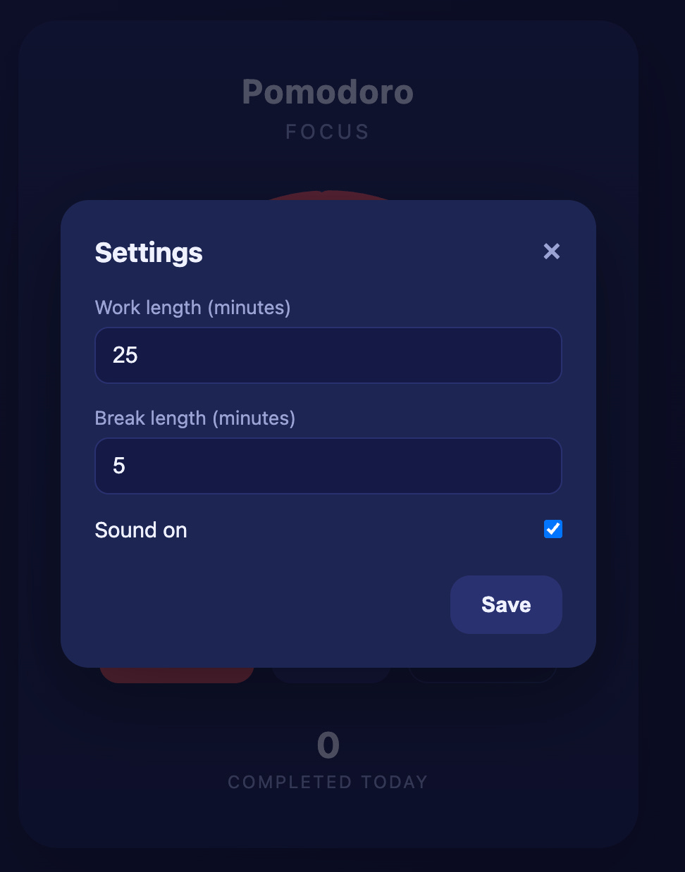 Settings panel in the Pomodoro app built with GLM 5.2 through OpenRouter Settings panel in the Pomodoro app built with GLM 5.2 through OpenRouter