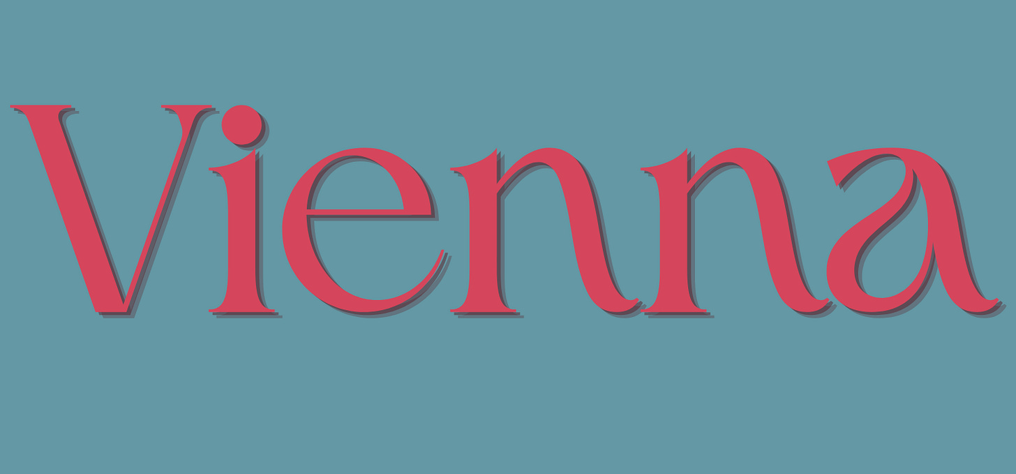 Vienna, written in red font on a blue background