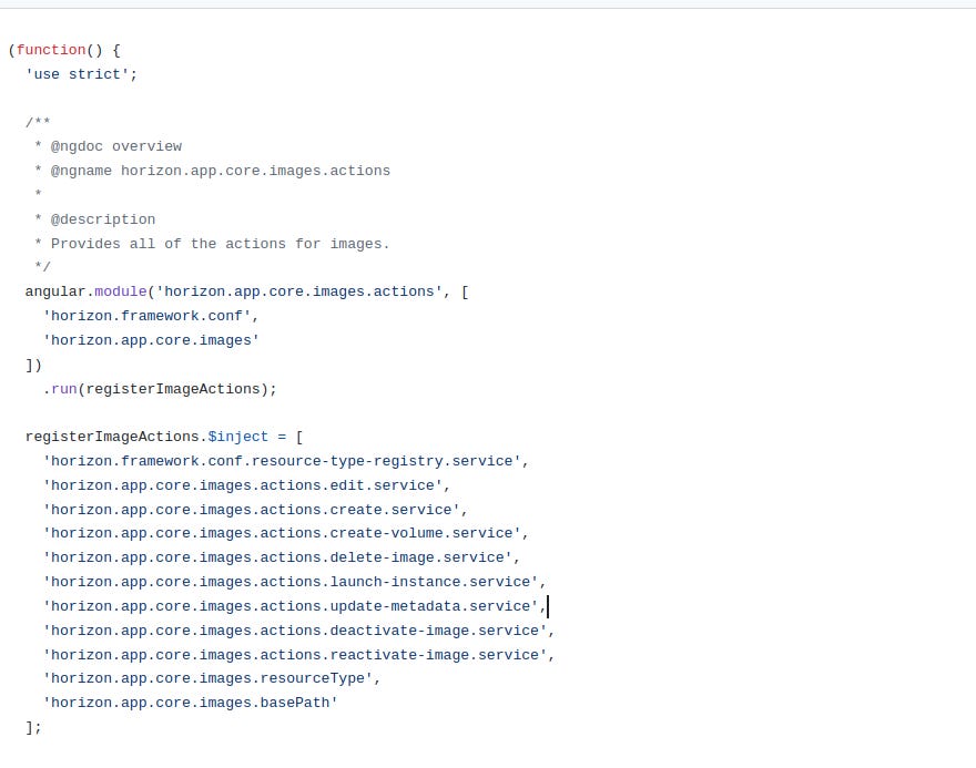 Actions module code snippet