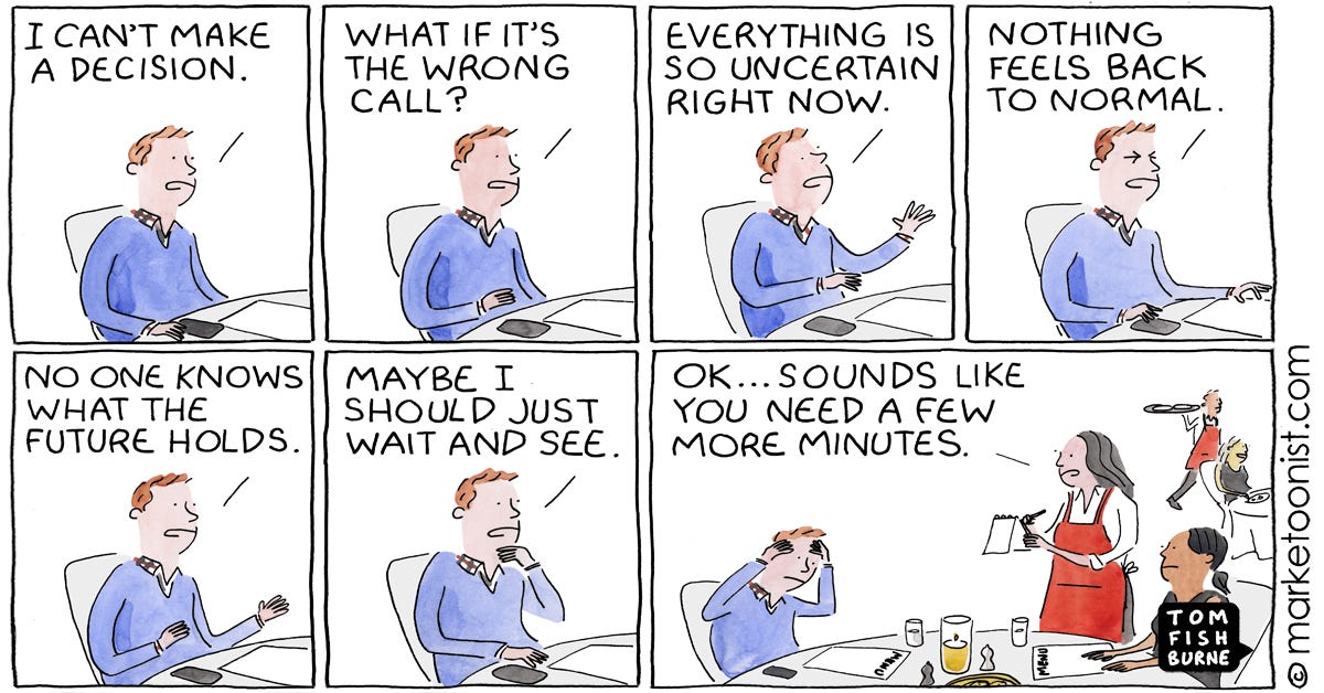 decision paralysis - Marketoonist | Tom Fishburne