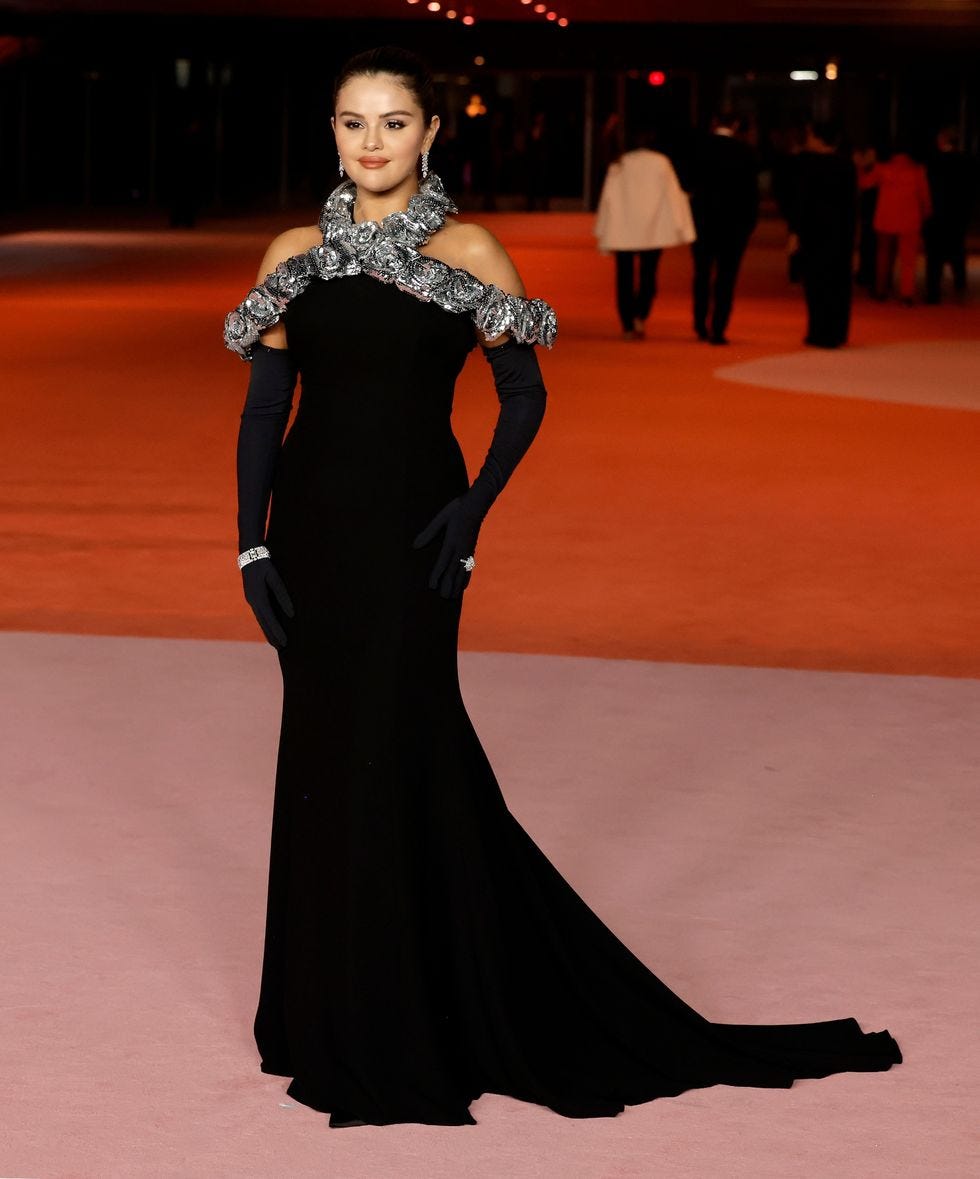 Selena Gomez's Floor-Length Gown Is Embellished With Sequin Rosettes