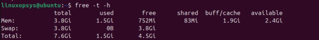 free total memory line at bottom