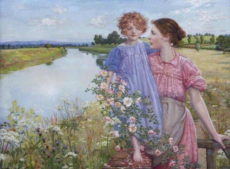 A Mother and Child by a River, with Wild Roses, 1919 - Mildred Anne Butler