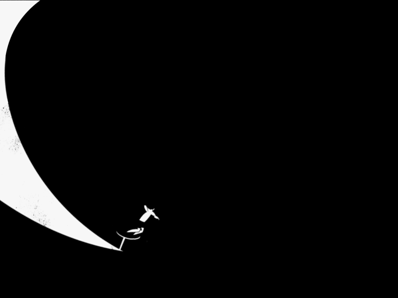 This may contain: a black and white image of a person looking at the moon