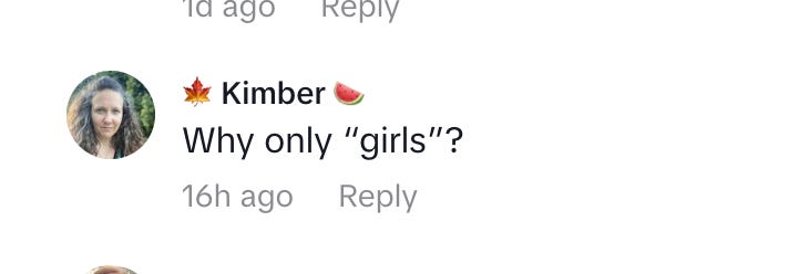 commenter Kimber writes: Why only "girls"?