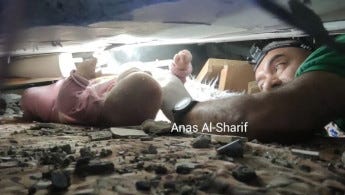 Palestinian journalist Anas al-Sharif shares a photo of emergency crews rescuing the baby following Israeli strikes [Anas al-Sharif/X]