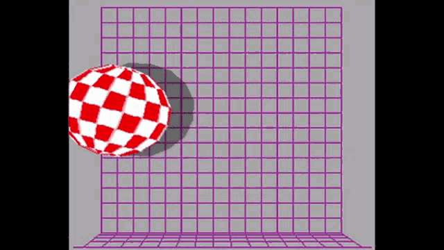 a red and white checkered ball is on a grid background