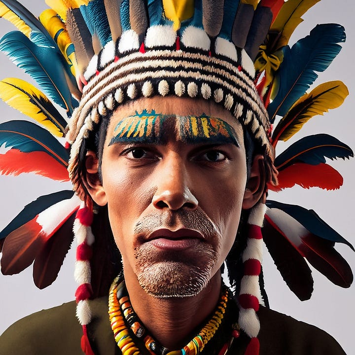 four "fake native american" images -- as generated by Artificial Intelligence