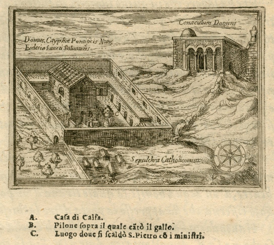 File:The house of Caiaphas in Jerusalem, according to tradition, and other  historical buildings - Zuallart Jean - 1587.jpg - Wikimedia Commons