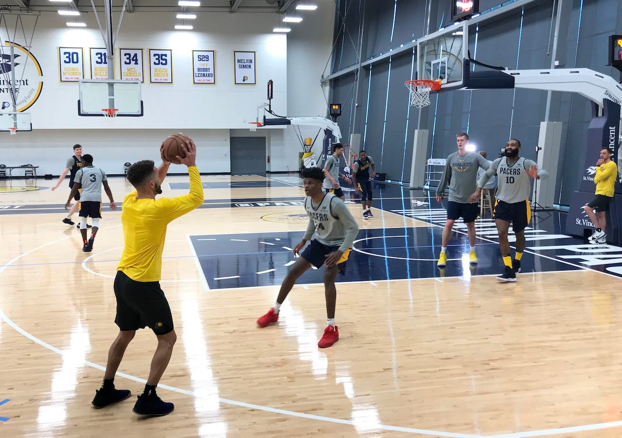 Alize Johnson (No. 24) guards the ball during a post-practice 4-on-4 session.