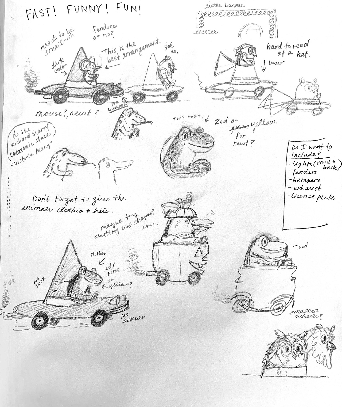 Kayla Stark sketchbook page for ode to a scarry halloween illustrations