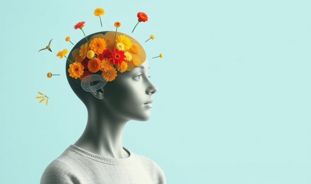 mental health brain with flowers