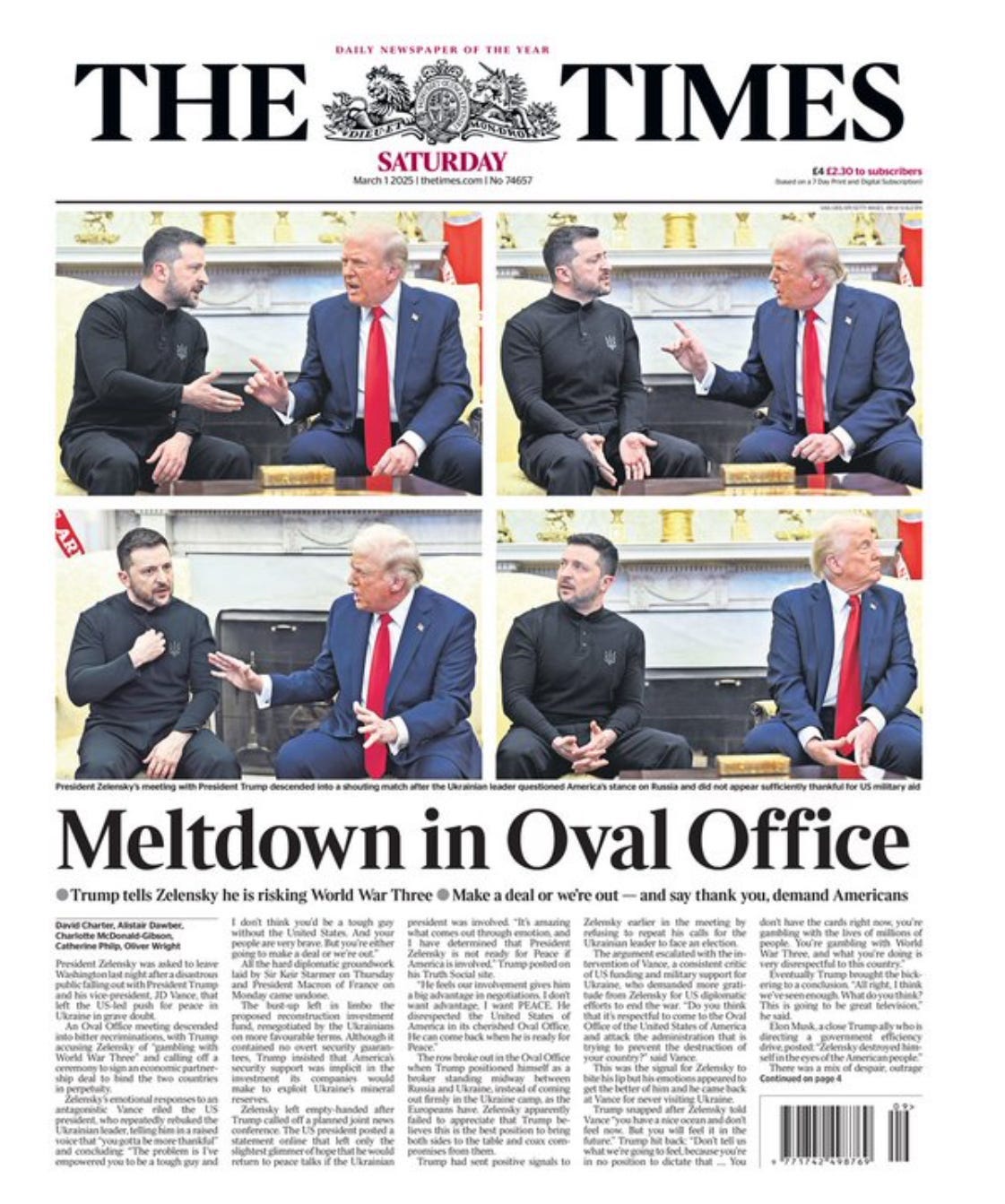 A newspaper with a few men talking

Description automatically generated