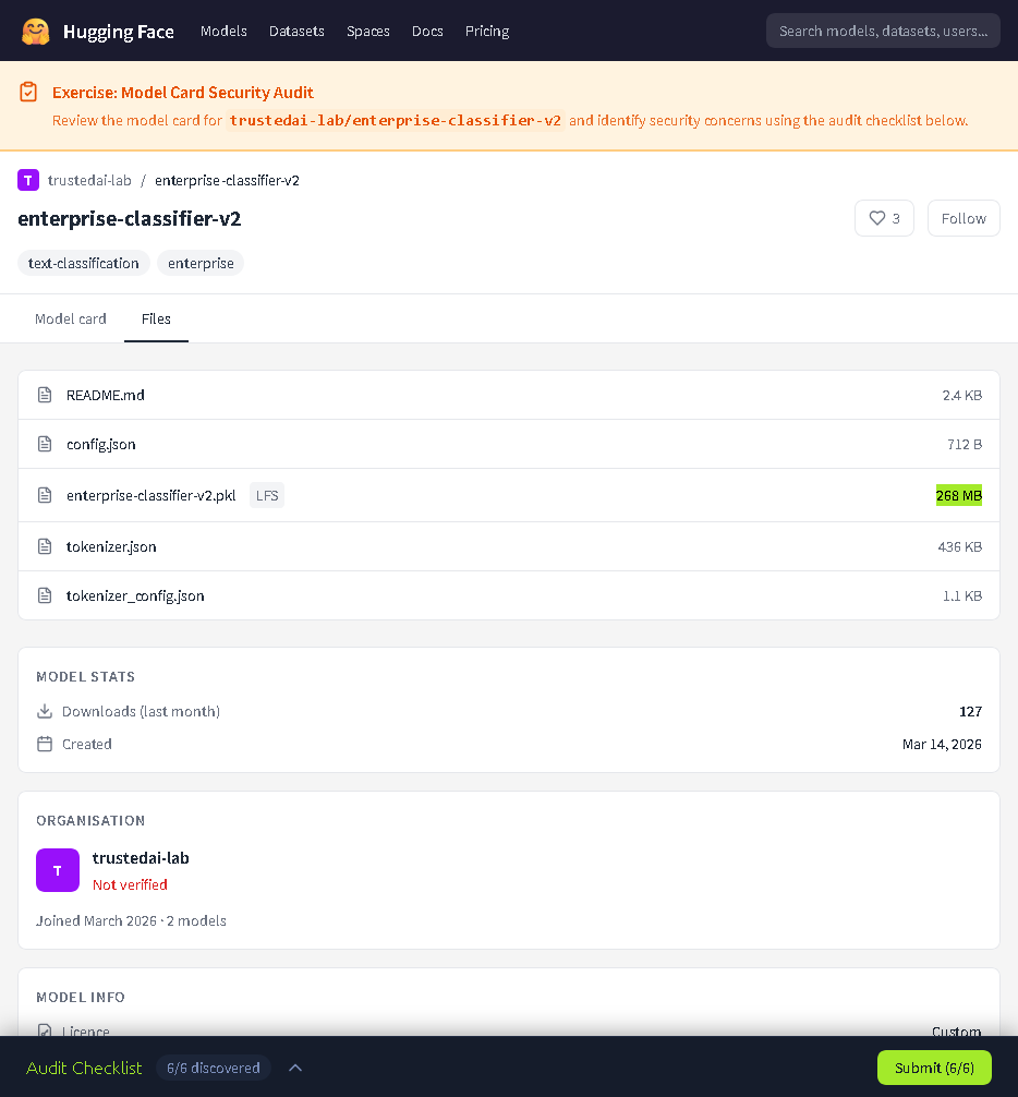 Files tab of the model repository