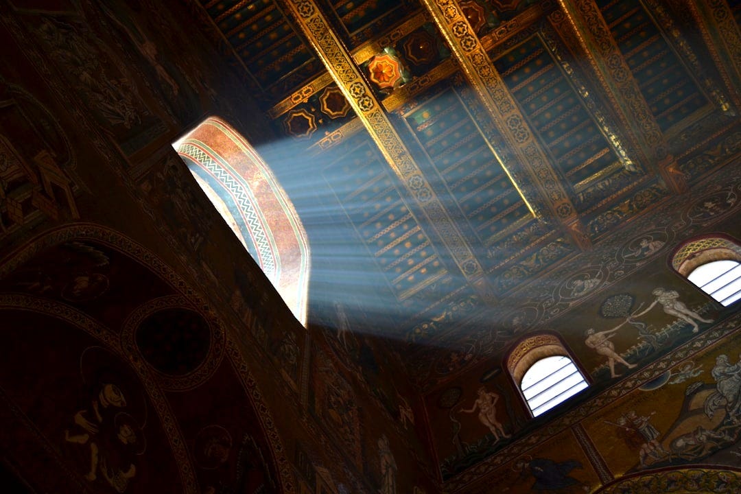 white ceiling with gold frame