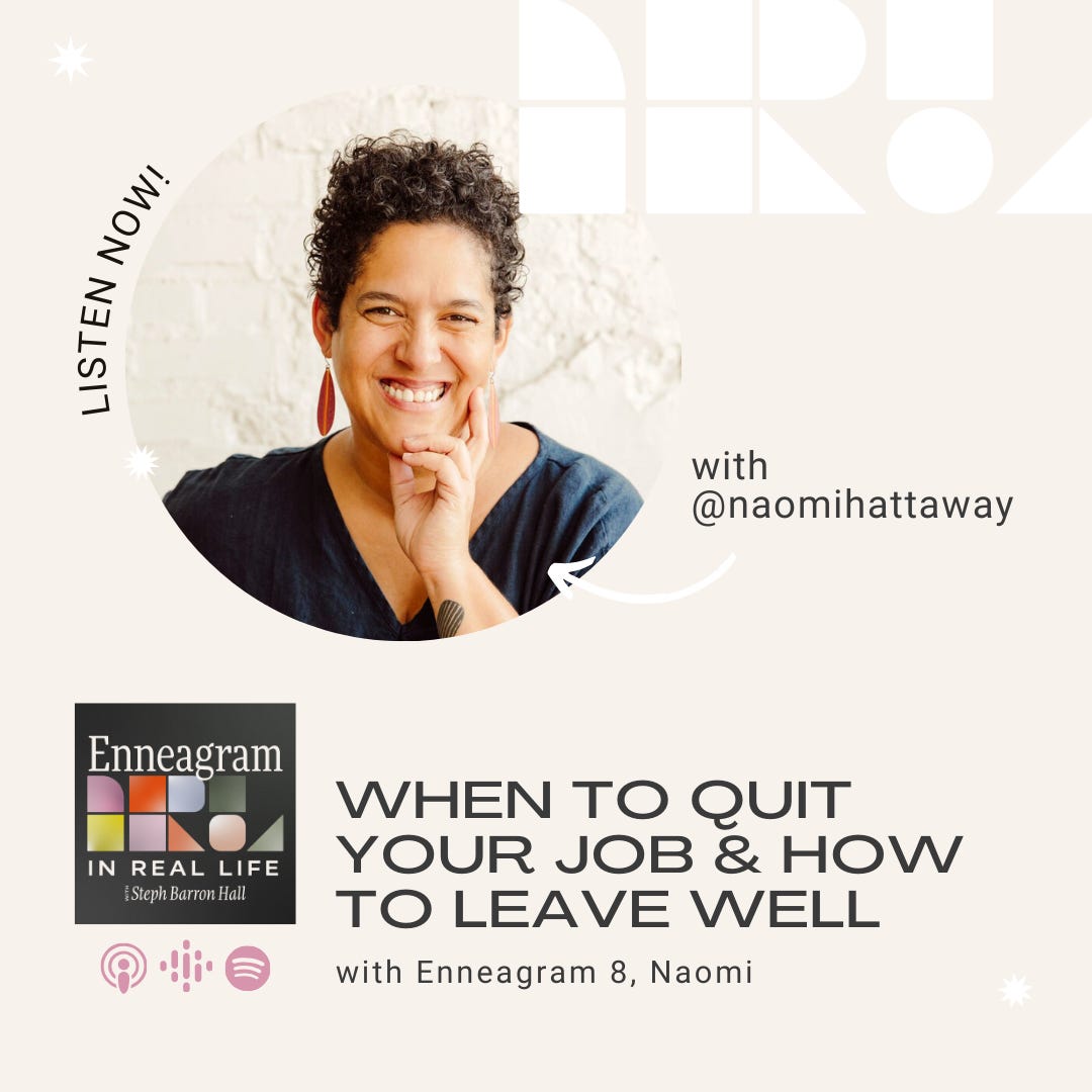 A beige graphic with the headshot of Naomi and the logo of Enneagram IRL