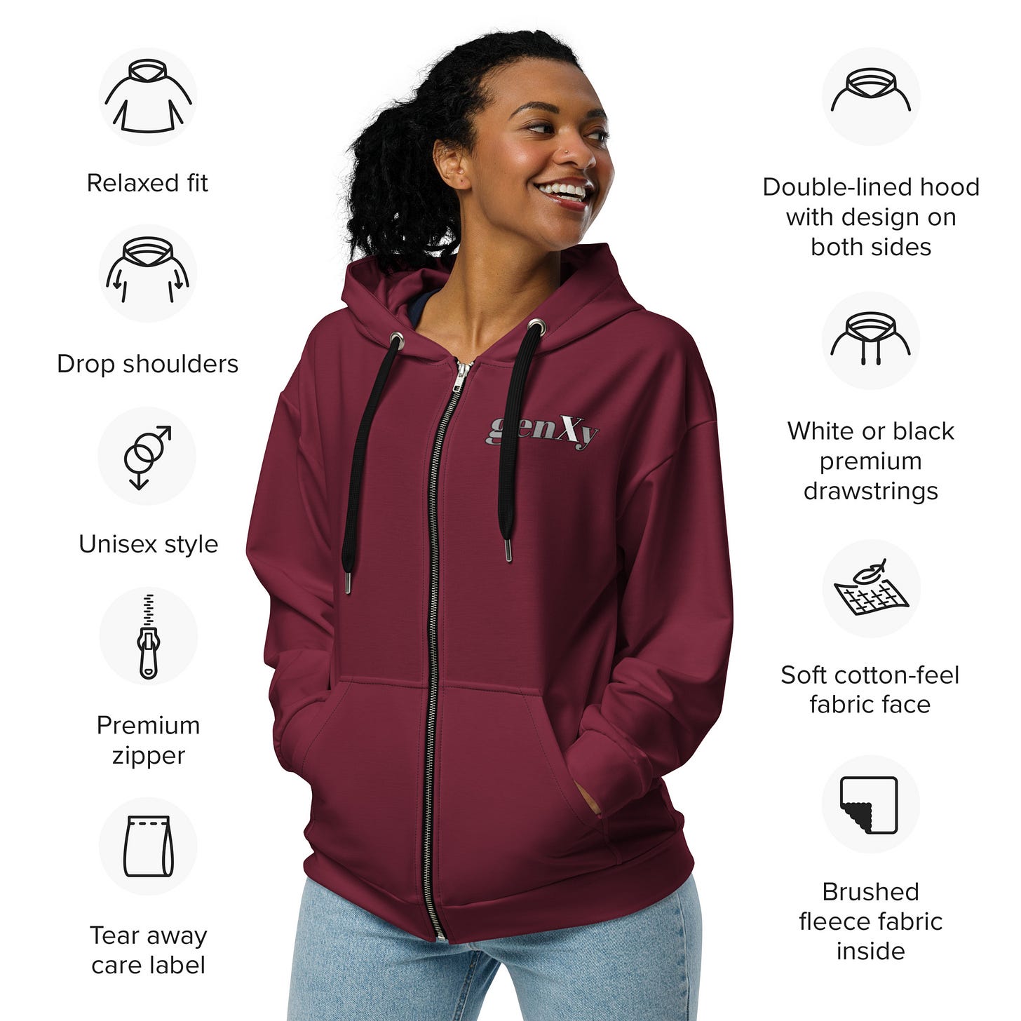 genXy Custom Burgundy Unisex Zip Hoodie — Starts at $54