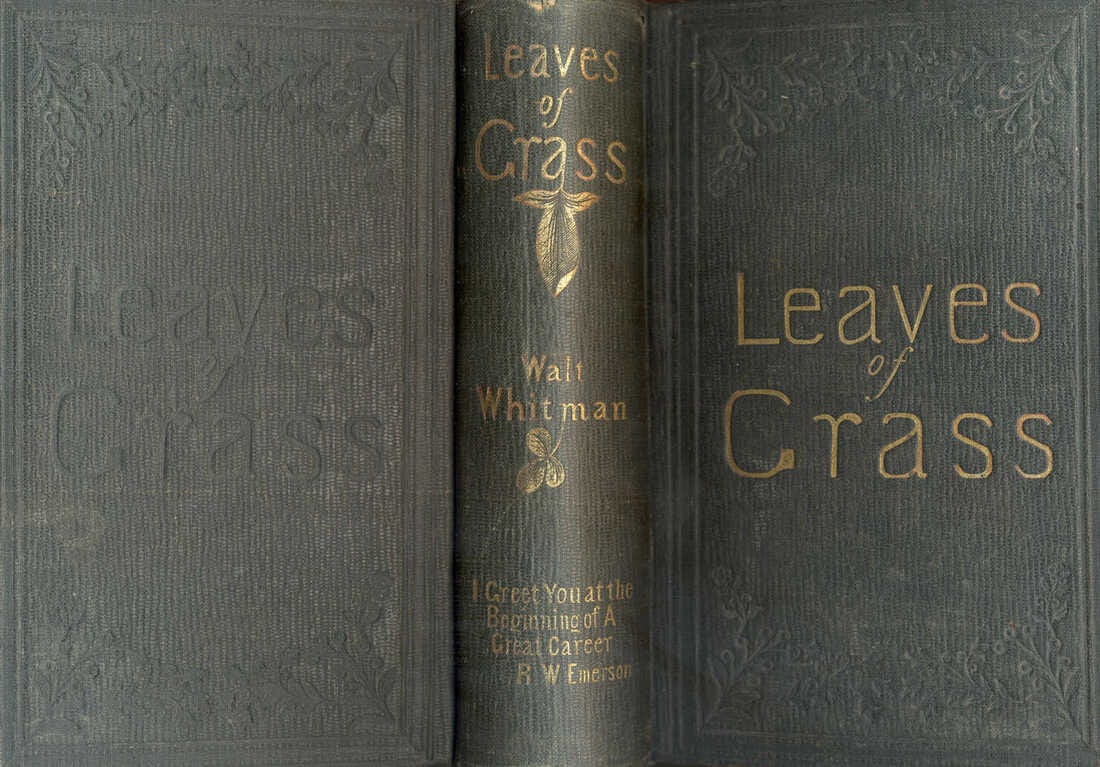 Second edition of Leaves of Grass with Emerson's praise in gold on the spine