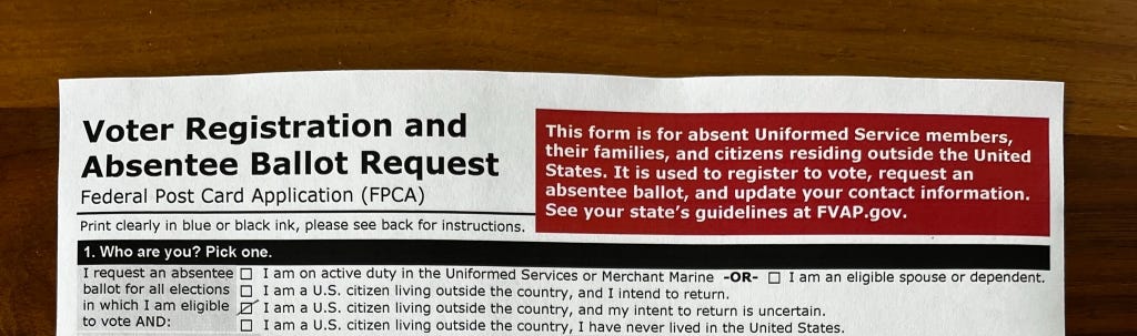 The top of a government document with a bolt title and information box with white print on a red background. The first question on the document reads: 1. Who are you? Pick one.