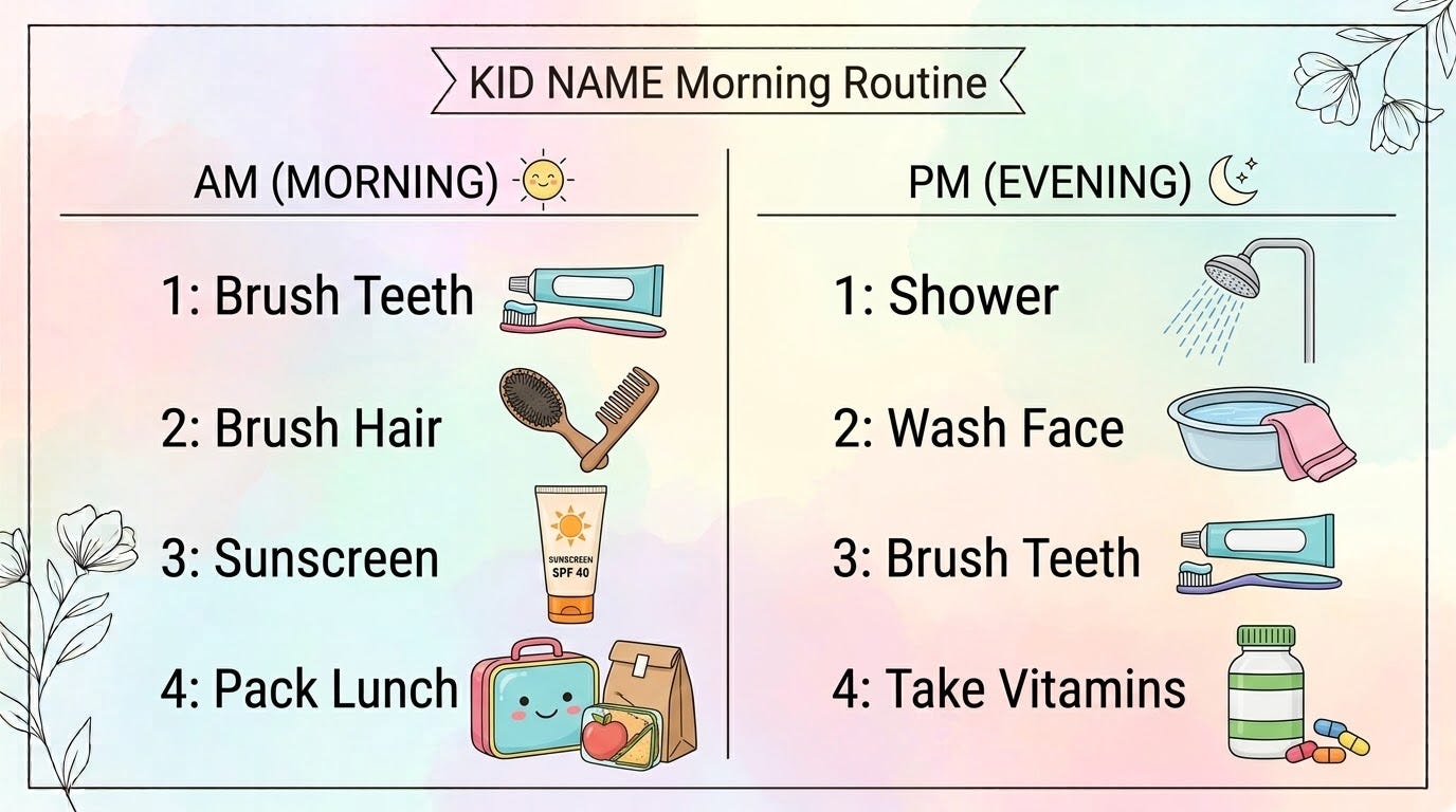 image of a kid skincare routine showing morning and evening tasks image of a kid skincare routine showing morning and evening tasks