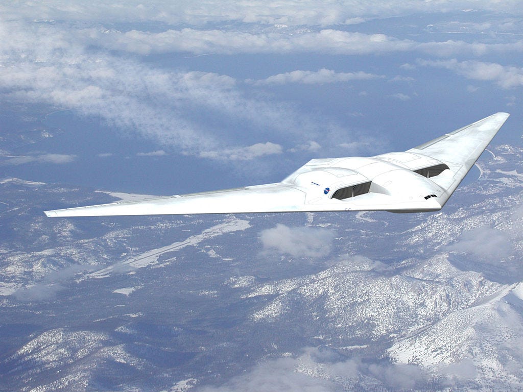 Concept art of a large Northrop Grumman flying wing aircraft in flight Concept art of a large Northrop Grumman flying wing aircraft in flight