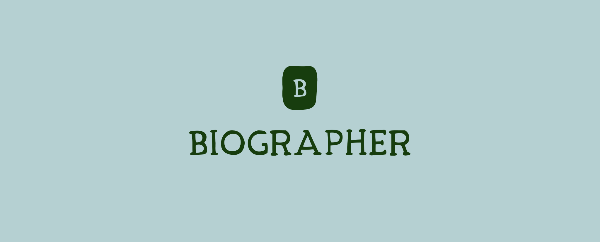 Green biographer logo on a blue background Green biographer logo on a blue background