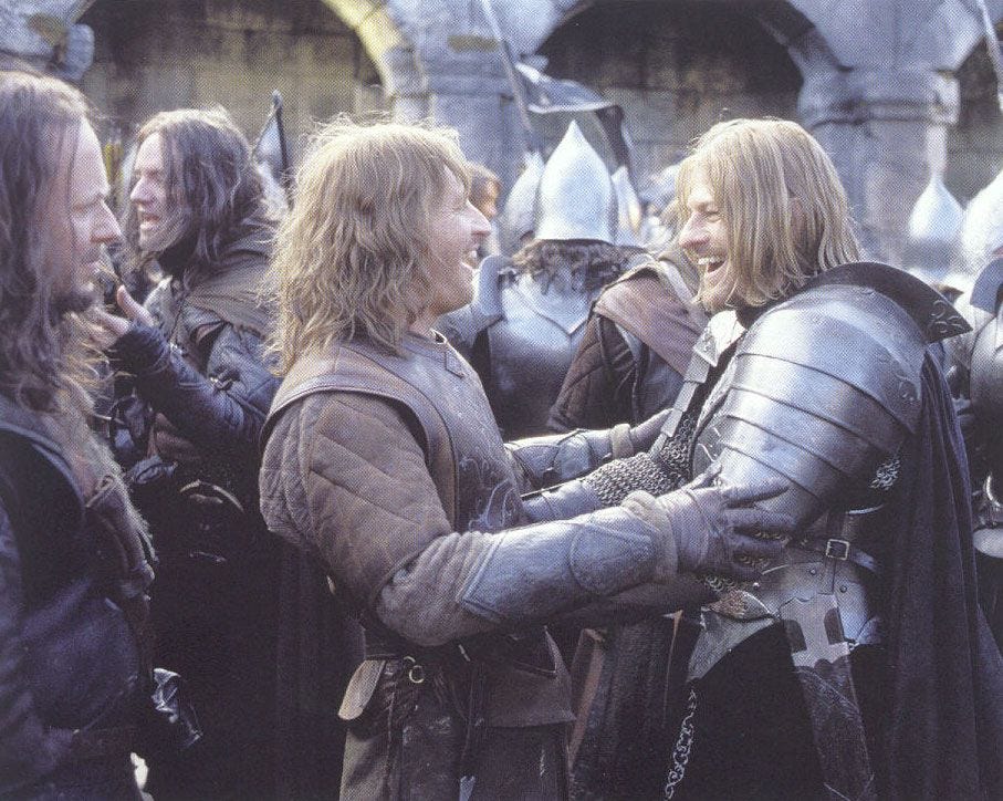 Boromir embracing Faramir