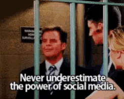 a man in a suit and tie is behind bars with the words never underestimate the power of social media a man in a suit and tie is behind bars with the words never underestimate the power of social media