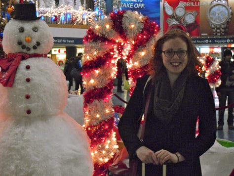 Gallery of Christmases past: me in Penn Station (a pic that accompanied a short piece I wrote for The Irish Times that year), visiting an informal refugee settlement in Lebanon and on my own in my flat on Christmas Day 2017