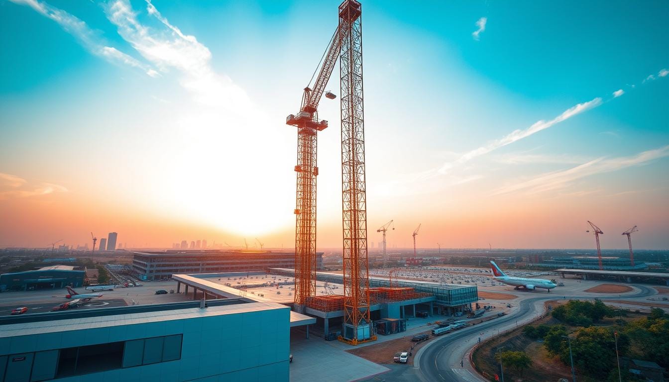 A close-up of the Jewar International Airport construction, emphasizing its role in boosting real estate demand.
