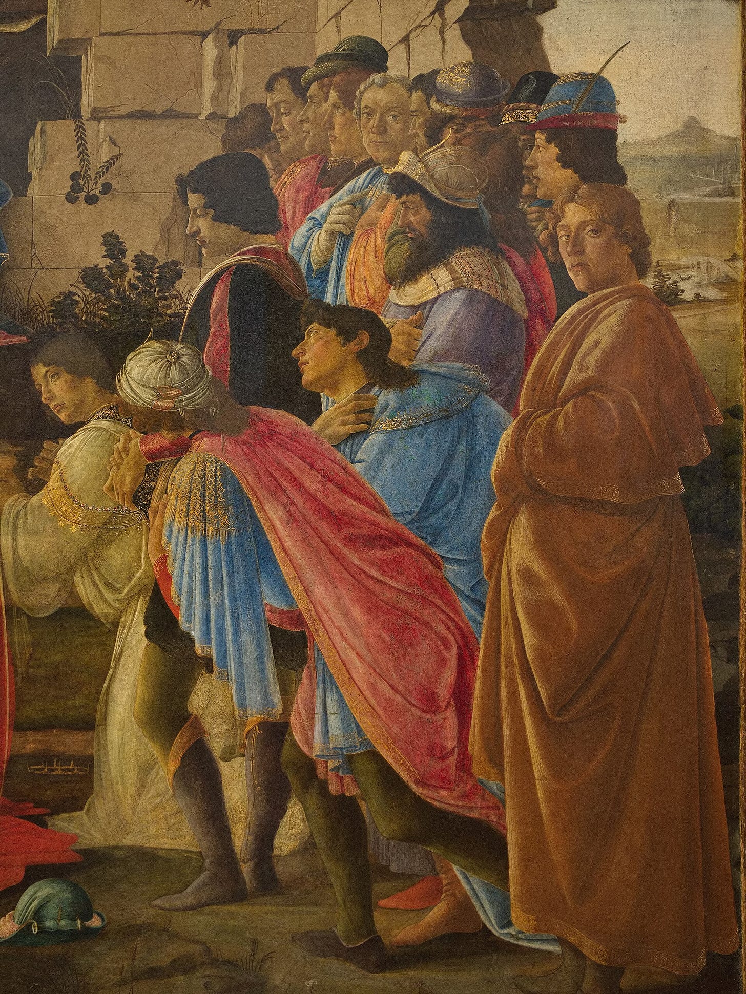 Sandro Botticelli, Adoration of the Magi (Zanobi Altarpiece), detail with his self-portrait, 1474-76. Uffizi, Florence. Sandro Botticelli, Adoration of the Magi (Zanobi Altarpiece), detail with his self-portrait, 1474-76. Uffizi, Florence.