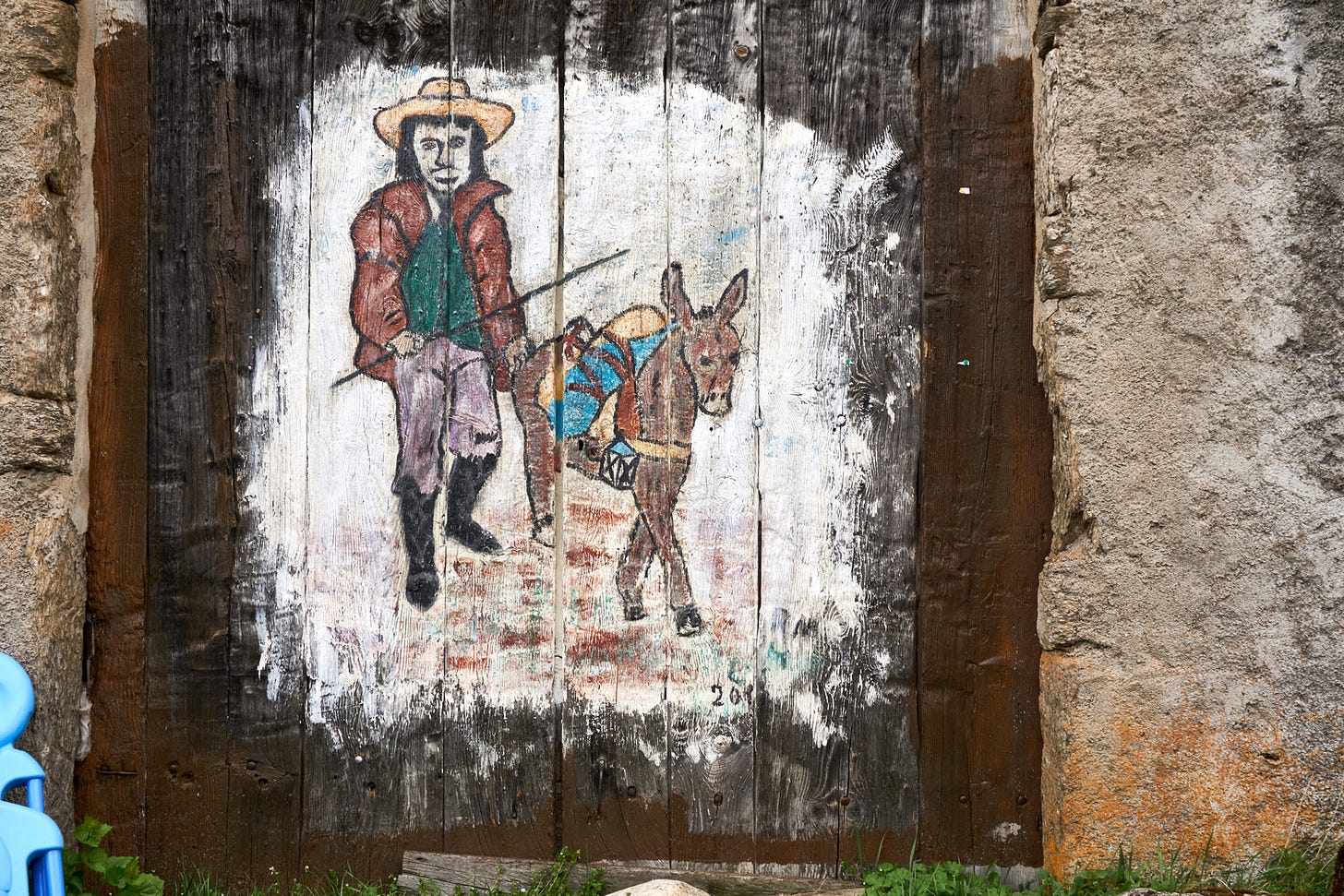 mural, man in straw hat, donkey