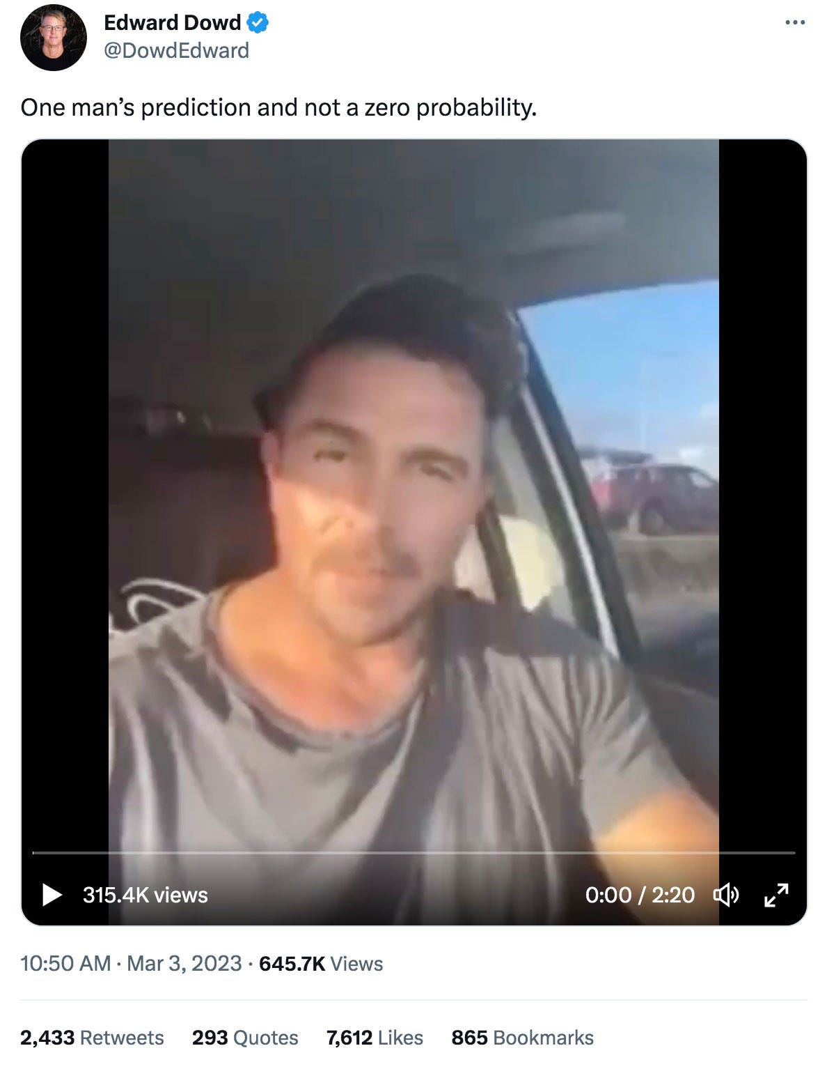 Edward Dowd Tweet: One Man's Prediction