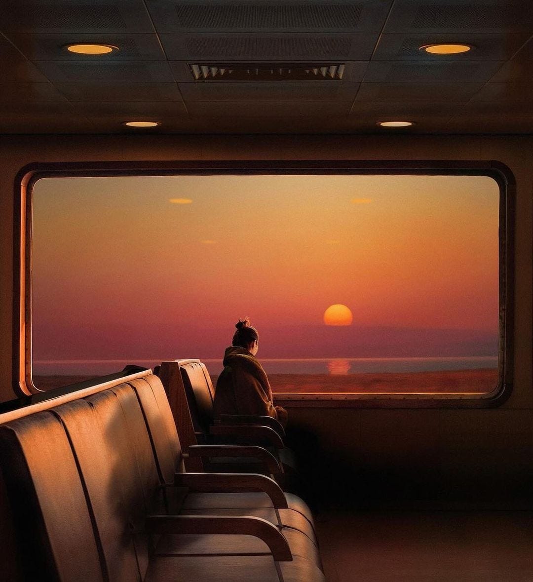 An Instagram  post added on Jan 31, 2024. The author is @cinegrams. May present: sky, art, digital art, afterglow, mode of transport.