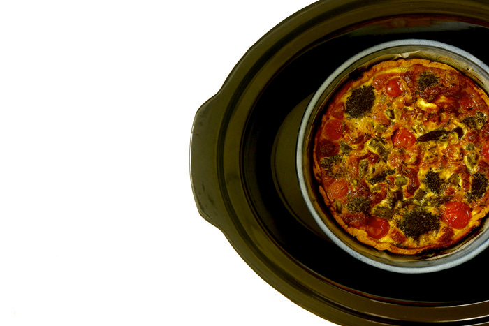 Quiche de verduras de temporada en crock pot o slow cooker