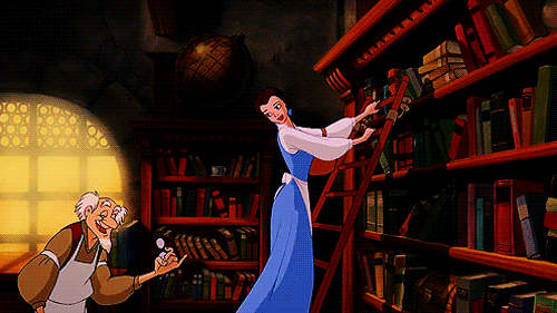 gif of belle in the bookstore beauty and the beast