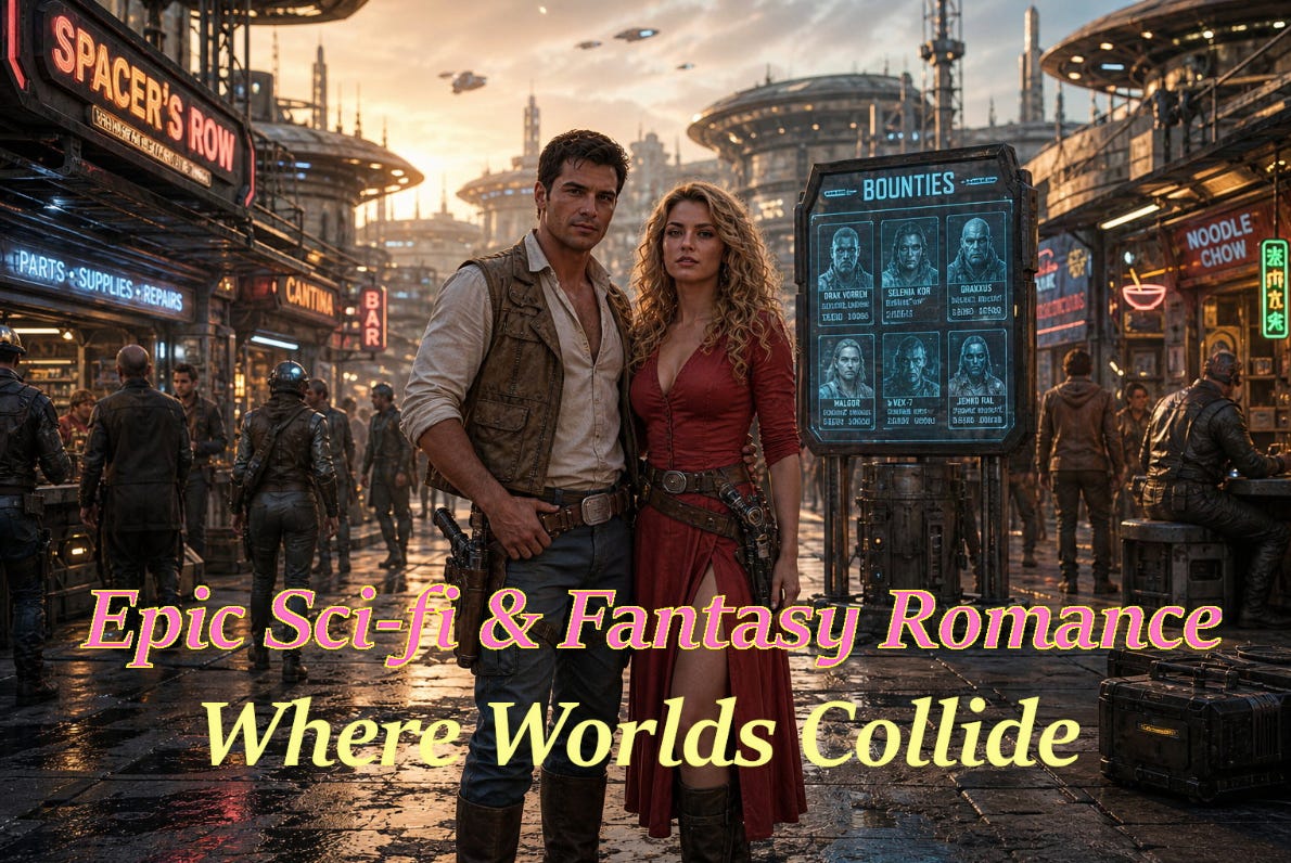 Epic sci-fi and fantasy romance linked book fair banner Epic sci-fi and fantasy romance linked book fair banner