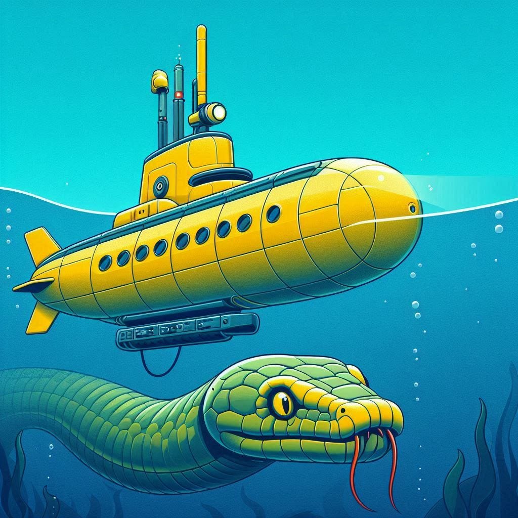 A submarine sonar detecting a python