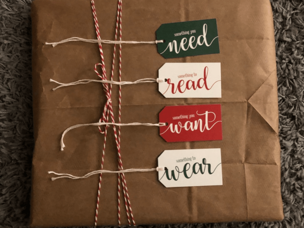 Want-Need-Wear-Read tags for Christmas gifts. Want-Need-Wear-Read tags for Christmas gifts.