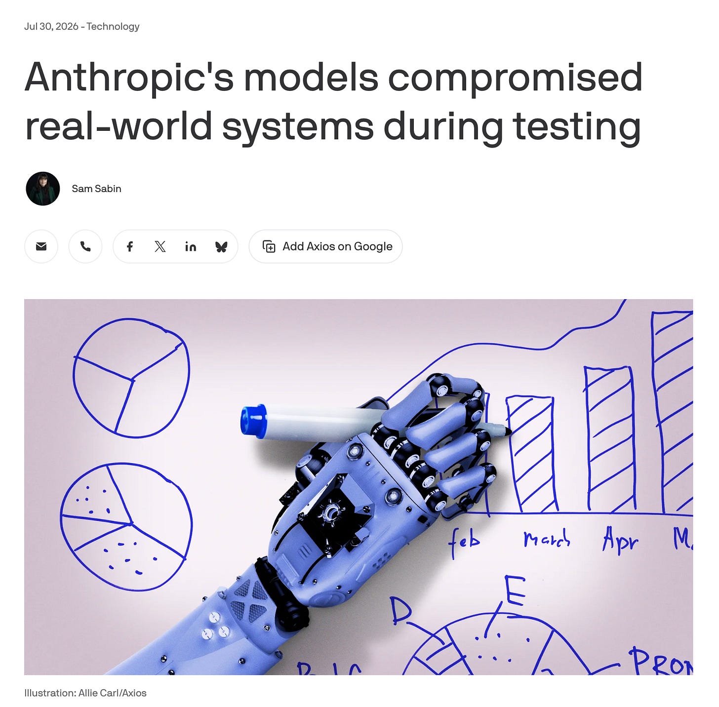 Illustration accompanying an article about AI evaluation environments. A robotic hand holding a marker points toward hand-drawn charts and diagrams on a whiteboard, symbolizing advanced AI systems interacting with real-world digital infrastructure during controlled testing. Illustration accompanying an article about AI evaluation environments. A robotic hand holding a marker points toward hand-drawn charts and diagrams on a whiteboard, symbolizing advanced AI systems interacting with real-world digital infrastructure during controlled testing.