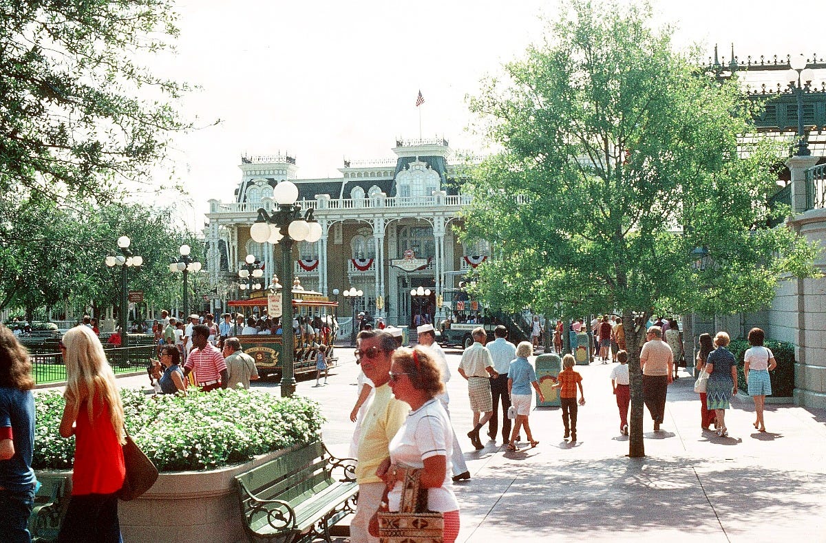 Main Street, U.S.A. at Walt Disney World in the summer of 1972. Image: Dada1960 via Wikimedia Commons Main Street, U.S.A. at Walt Disney World in the summer of 1972. Image: Dada1960 via Wikimedia Commons