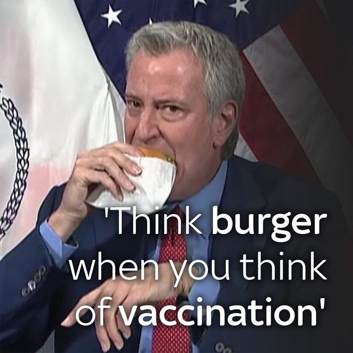 Sky News - NYC mayor Bill de Blasio eats burger to encourage ...