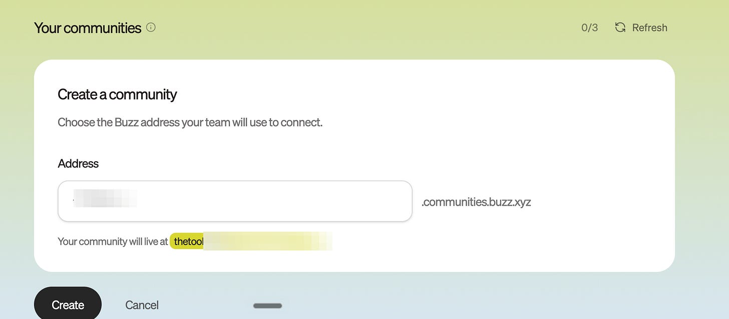 Builderlab form for naming a new Buzz community Builderlab form for naming a new Buzz community