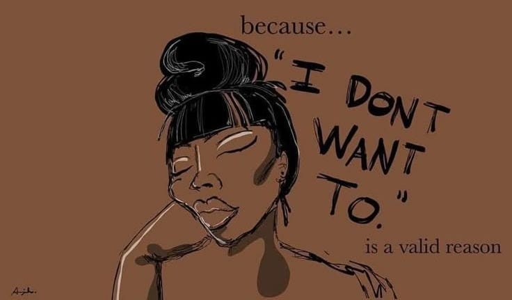 This may contain: a drawing of a woman with her hand on her chin and the words because i don't want to