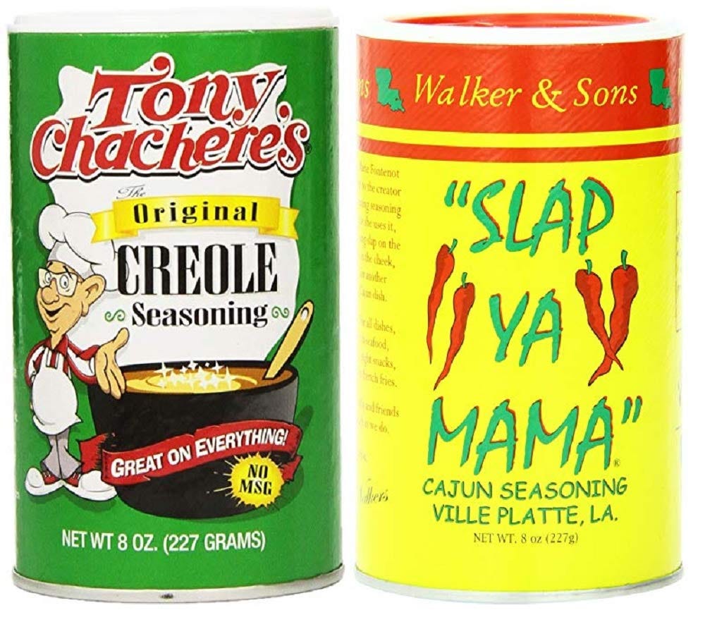 Tony Chachere’s Creole seasoning and Slap Ya Mama seasoning