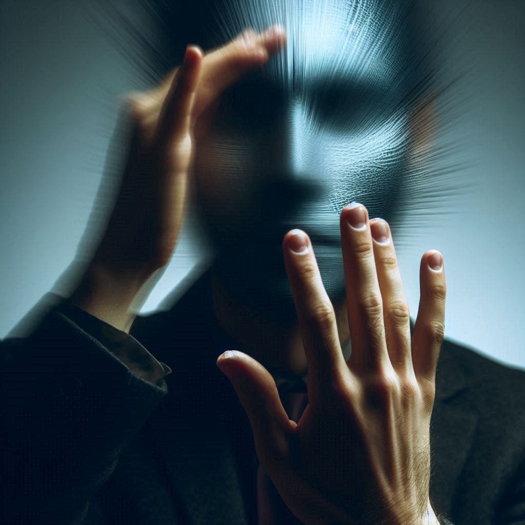 una persona intenta recordar, y en su recuerdo, el rostro de una persona aparece difuminado como si fuese un extraño
