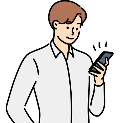 Man using cellphone texting online 
Young man hold cellphone text or message online on gadget. Smiling guy using modern smartphone. Technology and communication. Vector illustration. 
