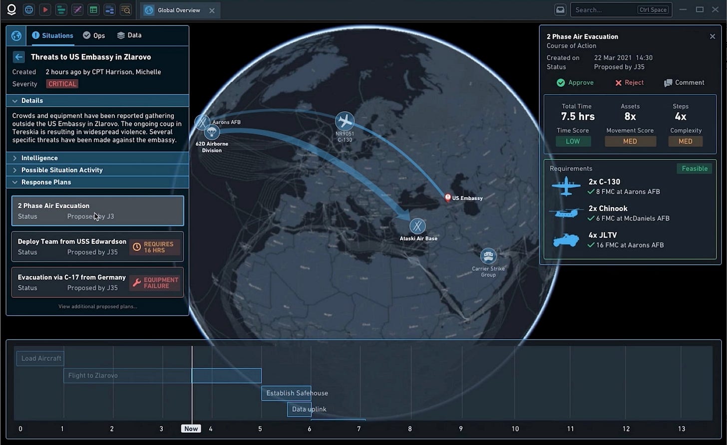 Screen shot of Palantir A.I. software used to decide targets.
