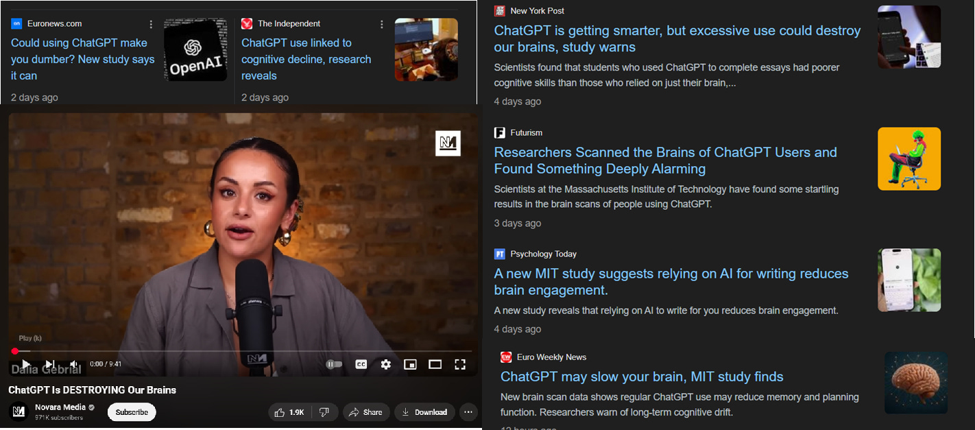 Screenshots of numerous headlines misrepresenting the study I talk about in this article. 