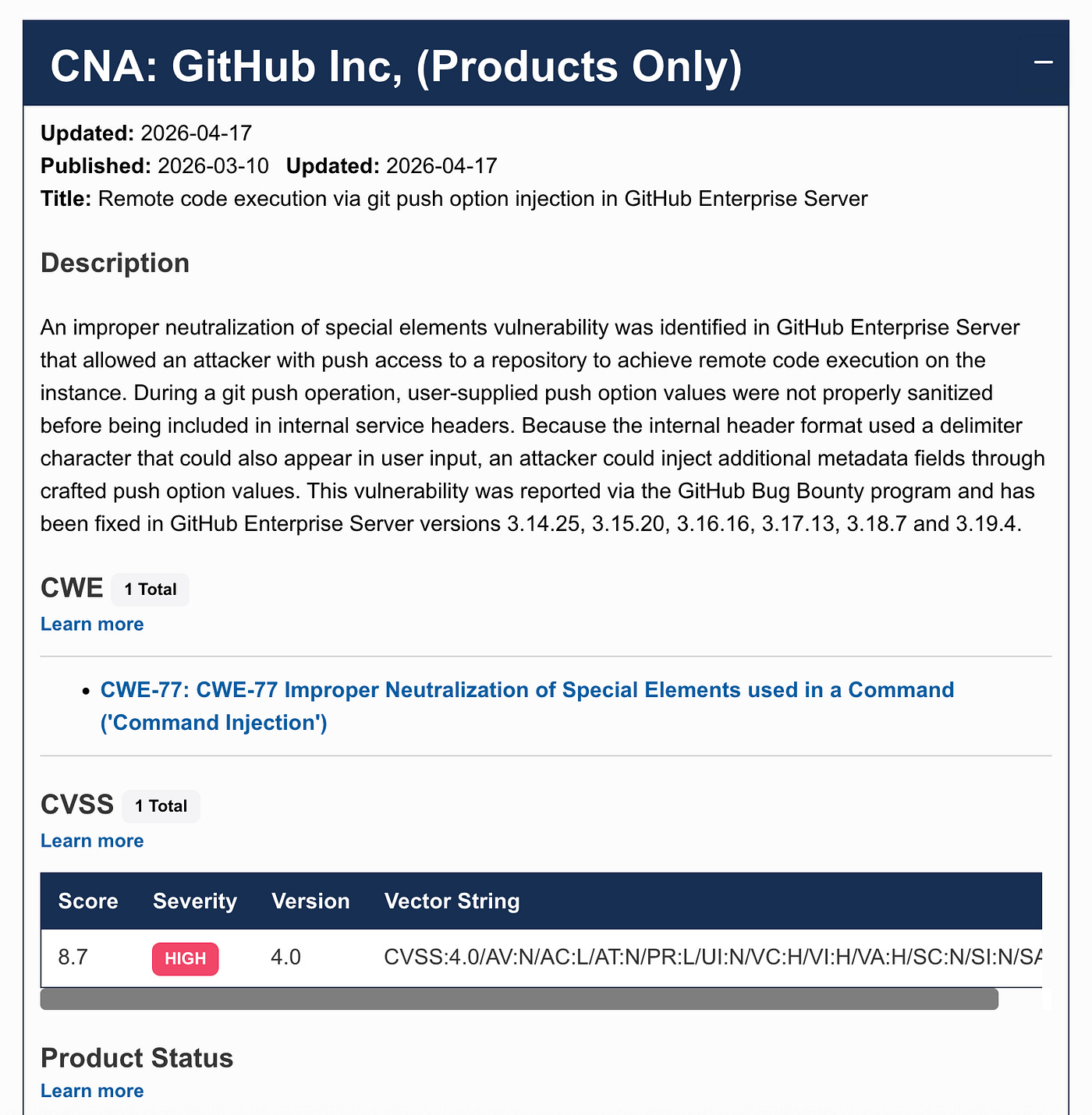 GitHub vulnerability: CVE-2026–3854